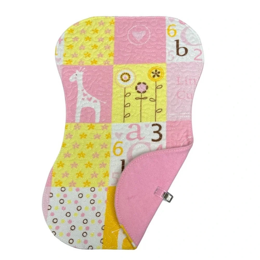 Hand Crafted Flannel Burp Cloth Contoured Padded Fabric Quilted Reversible